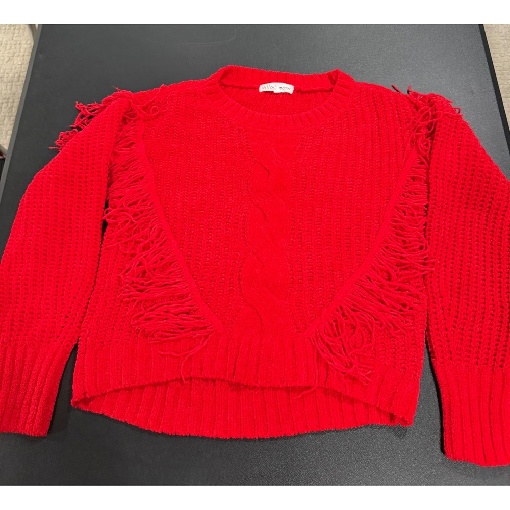Willow Moon Kids Red Fringe Cable Knit Sweater Chenille Soft Boho Top Small